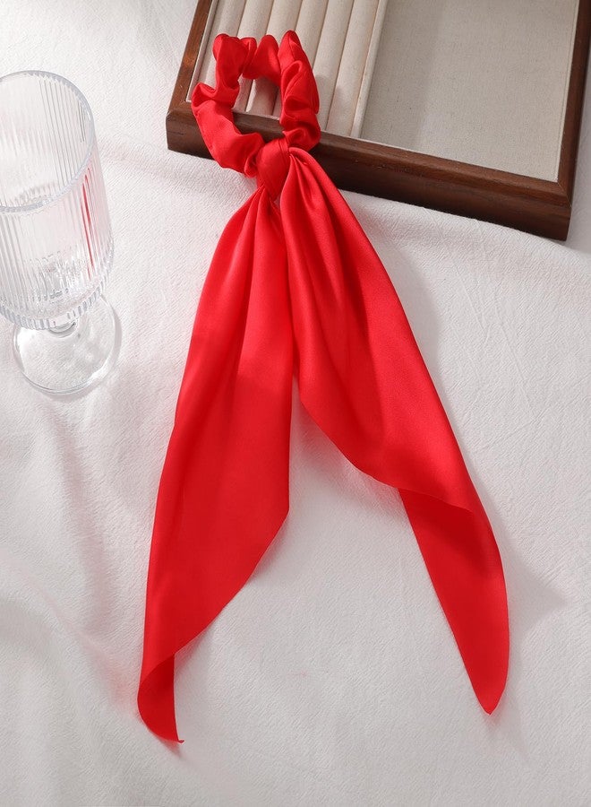 LFOUVRE Red Scrunchie with Bow - 10 PCS Hair Bows for Women Satin Hair Ribbons & Bow Hair Ties Hair Accessories for Women (Red) - Image 4